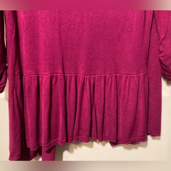 Dress Barn Purple Fuchsia Sweater Jacket Cardigan Peplum Woman’s Large Ruched - Picture 5 of 8